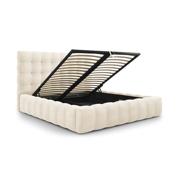 Beež polsterdatud kaheinimesevoodi koos voodipõhja ja panipaigaga 200x200 cm Bali - Cosmopolitan Design-image-2