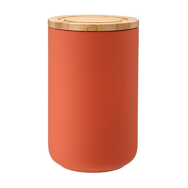 Oranžová keramická dóza s bambusovým víkem Ladelle Stak, výška 17 cm