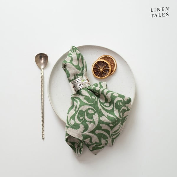 Linane salvrätik 40x40 cm Evergreen Damask - Linen Tales-image-1