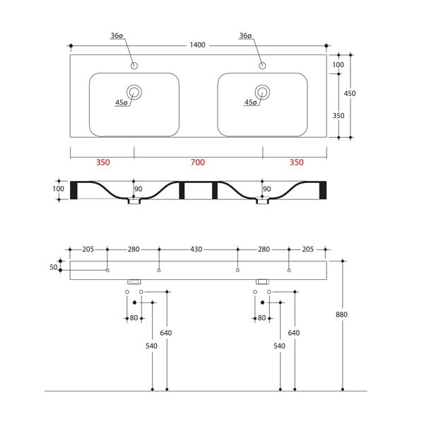Valge keraamika topeltvalamu 140x45 cm Cento – Sapho-image-2