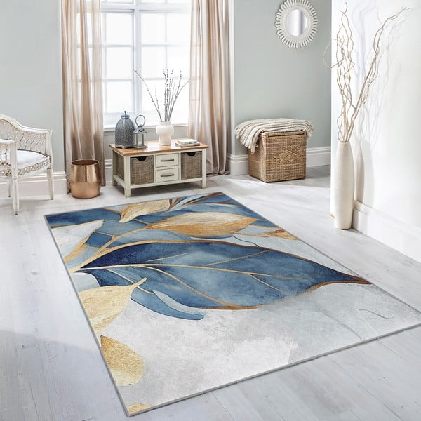 Sinine-kuldne pestav koridorivaip 80x200 cm Golden Leaves - Mila Home-image-2