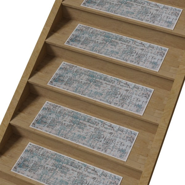 Hall-türkiissinised puuvillased trepiastme vaibad 16 tk 25x65 cm komplektis Milano Mavi - Vitaus-image-1