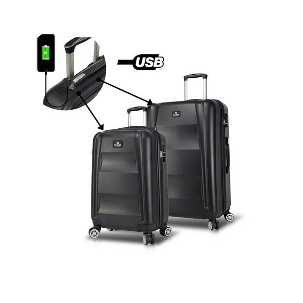 Sada 2 černých cestovních kufrů na kolečkách s USB porty My Valice LASSO Cabin & Medium-image-2