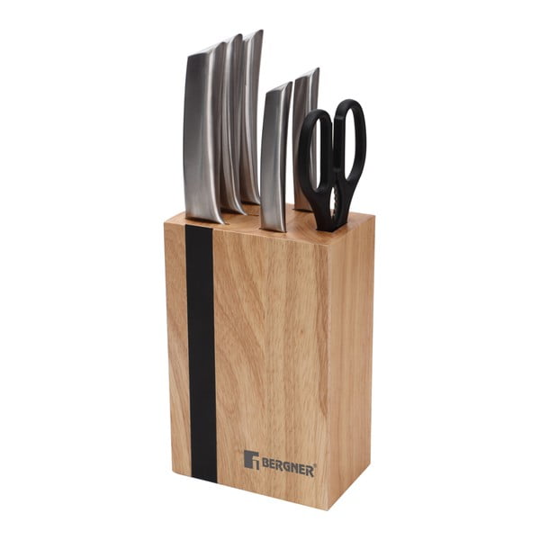 Set 5 nožů a dřevěnoho bloku Bergner Keops Steel