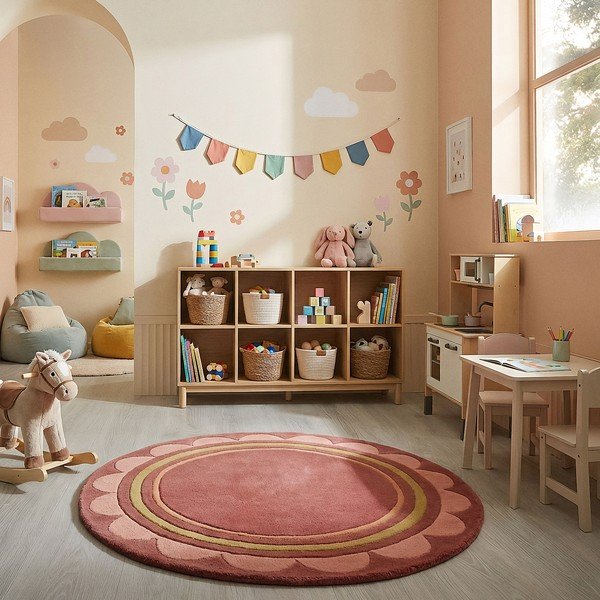 Burgundiapunane käsitsi kootud villane ümmargune vaip ø 120 cm Lois - Flair Rugs-image-2