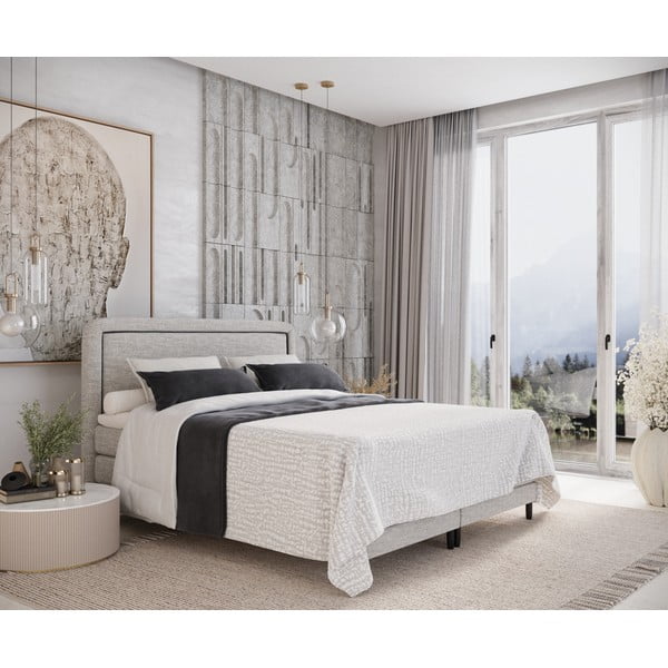 Helehall vedrumadratsiga voodi 200x200 cm Dove - Maison de Rêve-image-1