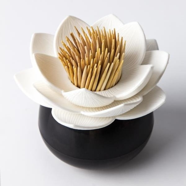 Černo-bílý stojánek na párátka Qualy Lotus Toothpick Holder