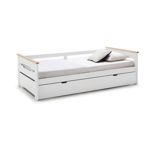 Valge männipuidust lastevoodi välja tõmmatava voodiga 90x190 cm Elisa - Marckeric-image-4