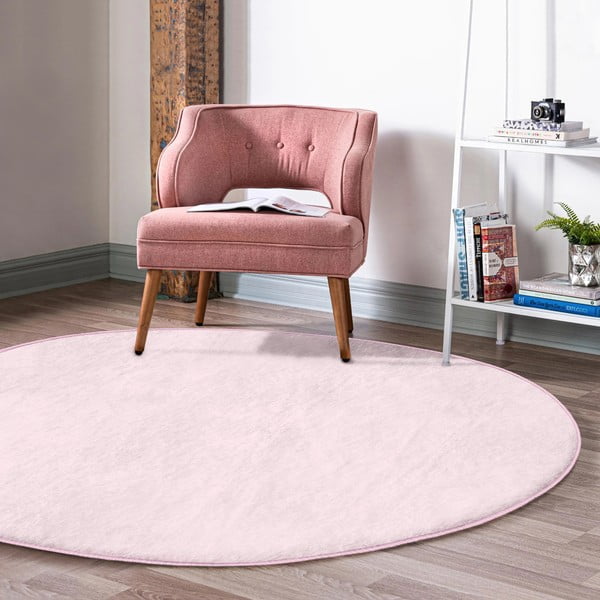 Heleroosa pestav ümmargune vaip, sobitub robottolmuimejaga ø 80 cm Comfort - Mila Home-image-3