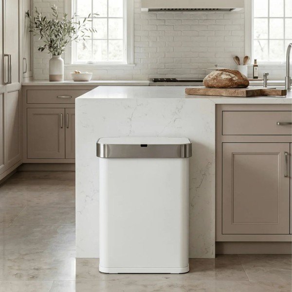 Mattvalge kontaktivaba terasest prügikast 58 l Sensor - simplehuman-image-1
