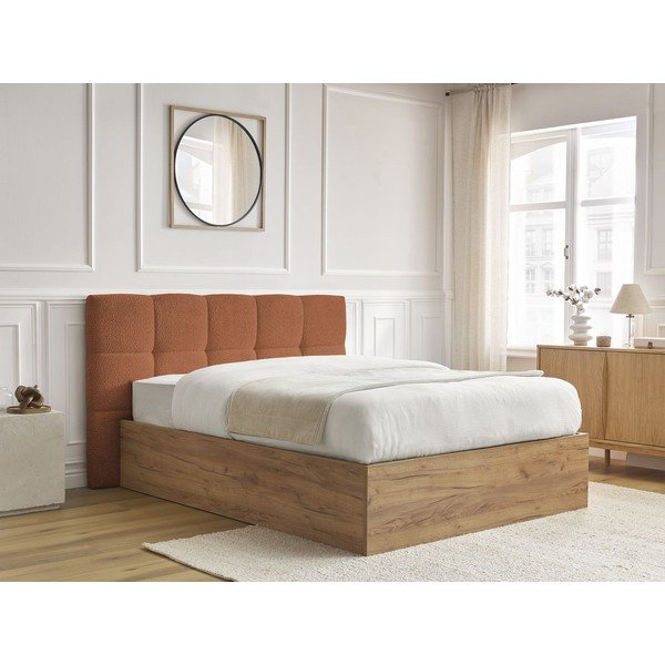 Polsterdatud/puitlaastplaadist kaheinimesevoodi panipaigaga ja liistudest raamiga 160x200 cm terrakota värvi Kumo - Bobochic Paris-image-2