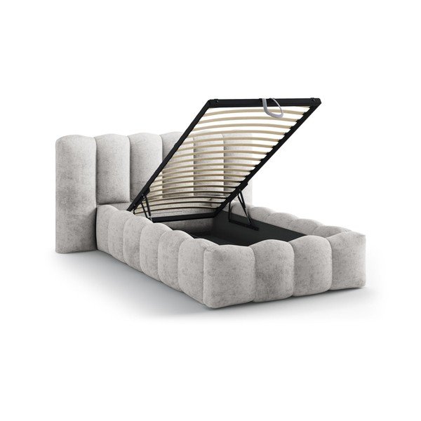 Hall polsterdatud üheinimesevoodi koos panipaiga ja voodipõhjaga 90x200 cm Lupine - Micadoni-image-1
