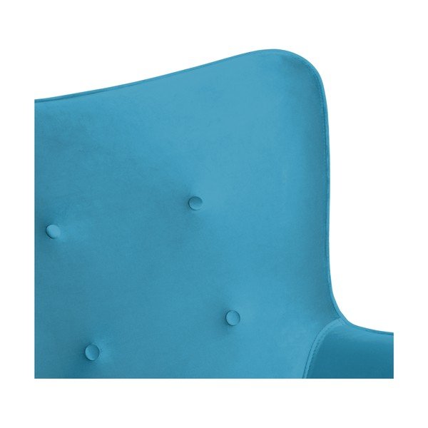 Akvamarínově modré křeslo a podnožka s podnoží v přírodní barvě Vivonita Cora Velvet-image-4