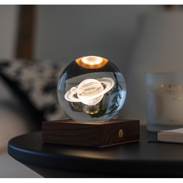 Tumepruun pähklipuidust LED dimmerdatav laualamp klaasist varjuga (kõrgus 12 cm) Amber - Gingko-image-1