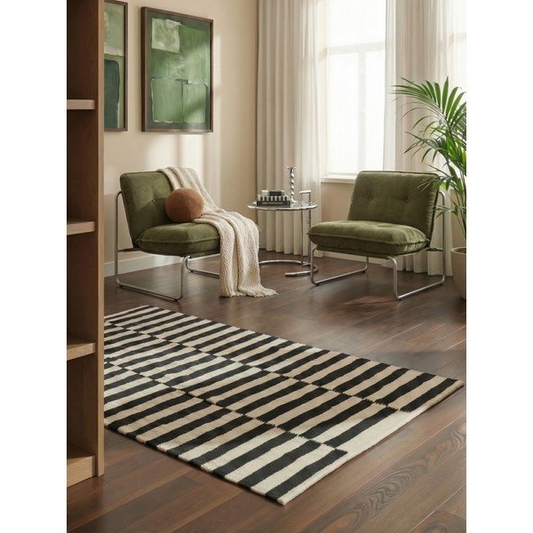 Must-valge kahepoolne käsitsi kootud villane vaip 160x230 cm Donna - Hanse Home-image-1