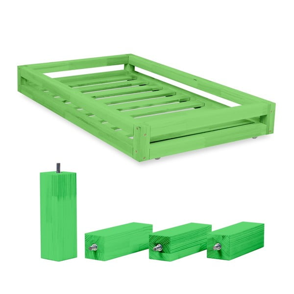 Set zelené zásuvky pod postel a 4 prodloužených nohou Benlemi, pro postel 90 x 180 cm