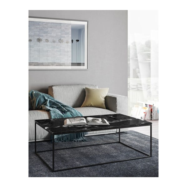 Černý mramorový konferenční stolek s černými nohami TemaHome Gleam, 120 x 75 cm-image-4