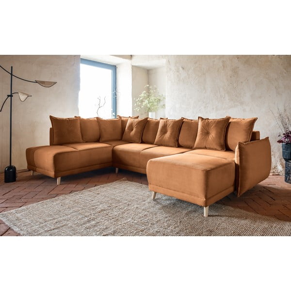 Tellisevärvi velvetist nurgadiivanvoodi (vasak nurk/"U") Lazy Lukka - Miuform-image-3