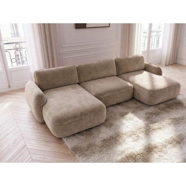 Beež sametdiivanvoodi/panipaigaga nurgadiivan (U-kujuline) Celeste - Bobochic Paris-image-1