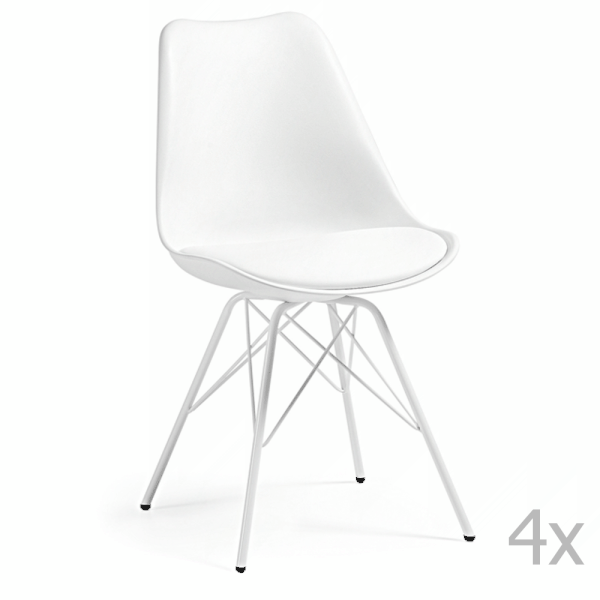Sada 4 bílých jídelních židlí s kovovým podnožím La Forma Lars