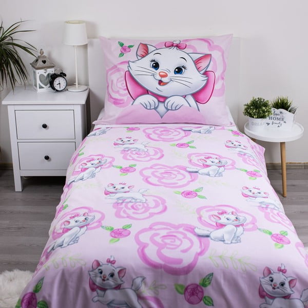 Roosa puuvillane laste voodipesu 140x200 cm Marie Cat "Pink" - Jerry Fabrics-image-2