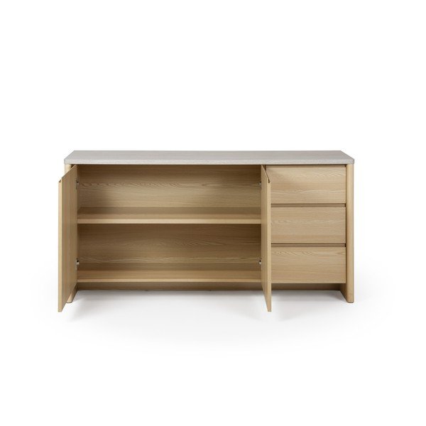 Valge/hele naturaalne tammepuust kummut 163x80x45 cm Dore - Marckeric-image-2