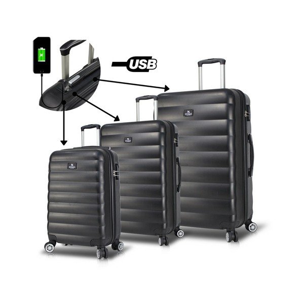 Sada 3 černých cestovních kufrů na kolečkách s USB porty My Valice RESSO Travel Set-image-1
