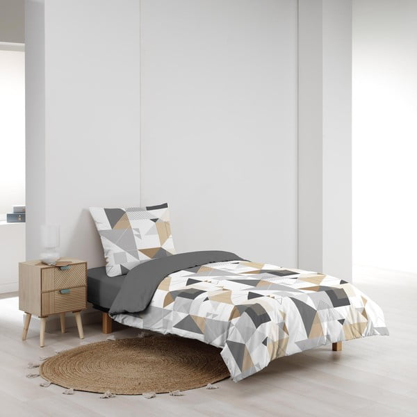 Valge-hall voodipesu üheinimesevoodile 140x200 cm Trigone - douceur d'intérieur-image-2