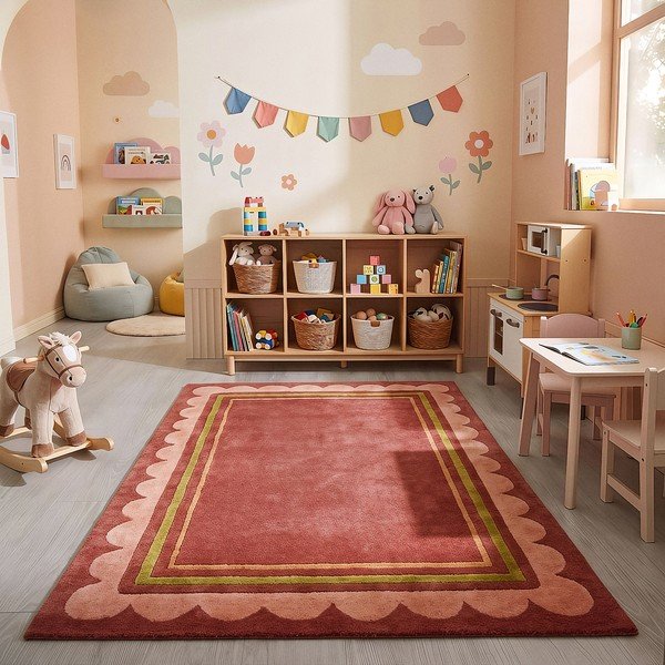 Burgundiapunane käsitsi kootud villane vaip 160x230 cm Lois - Flair Rugs-image-2