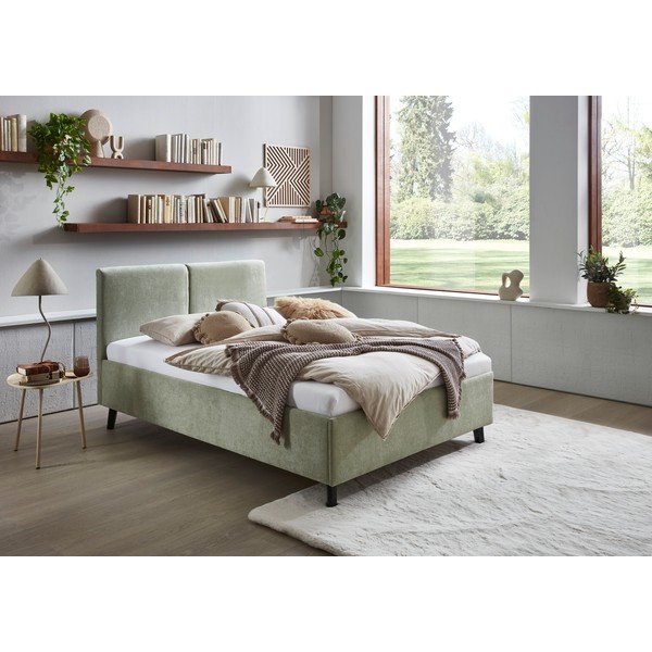 Heleroheline polsterdatud kaheinimesevoodi liistudest raamiga 140x200 cm Piano - Meise Möbel-image-1