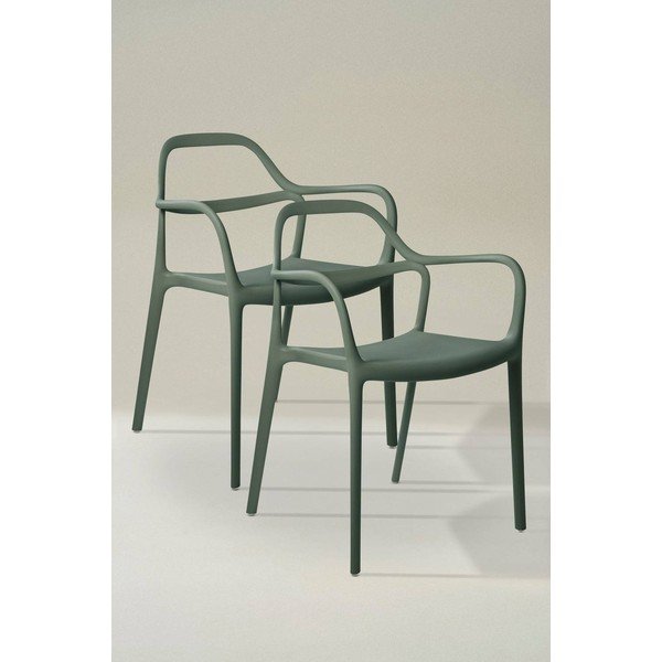 Tumerohelised plastmassist söögitoolid käetugedega/virnastatavad, 2 tk komplektis Karlaby - Jotex-image-1