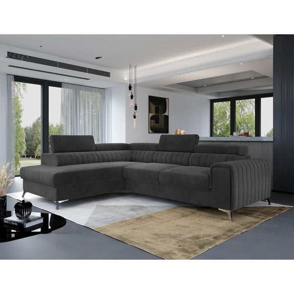 Tumehall sametist lahtikäiv/sahtliga nurgadiivan (vasak nurk/L-kujuline) Laurence – ELTAP-image-1