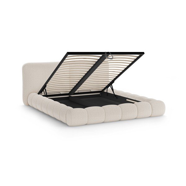 Beež polsterdatud kaheinimesevoodi koos panipaiga ja voodipõhjaga 160x200 cm Solange - Micadoni-image-2