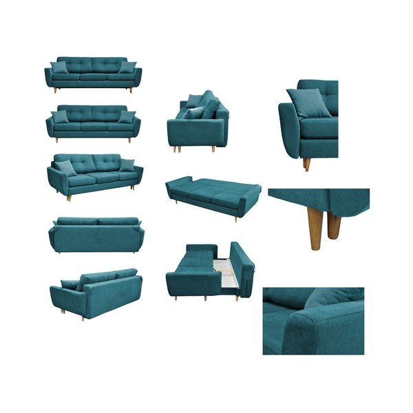 Tyrkysová rozkládací pohovka se světlými nohami Mazzini Sofas Rose-image-2
