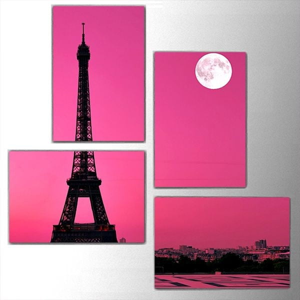 4dílný obraz Pink Eiffel, 76x76 cm