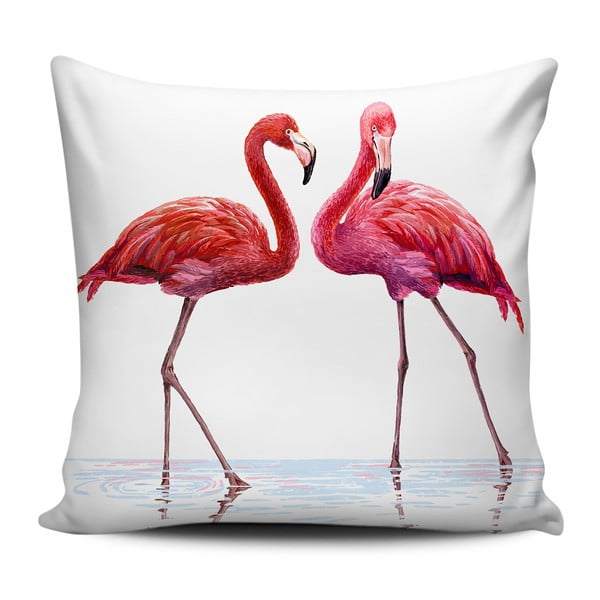Růžovobílý polštář Home de Bleu Talking Flamingos, 43 x 43 cm