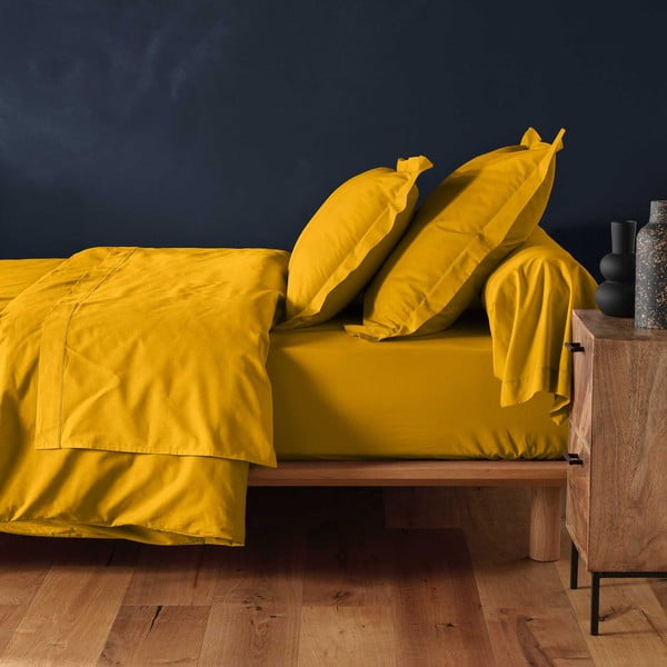 Kollane puuvillane kummiga lina 180x200 cm Lina - douceur d'intérieur-image-1