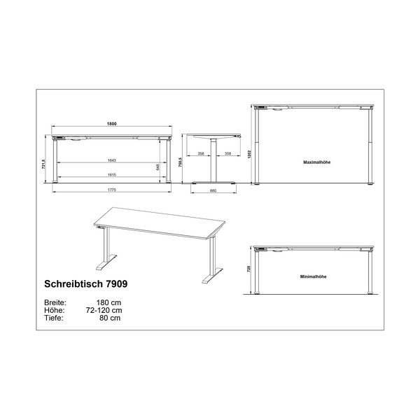 Reguleeritav töölaud elektriliselt reguleeritava kõrguse ja tammepuust pealispinnaga 80x180 cm Lissabon - Germania-image-2