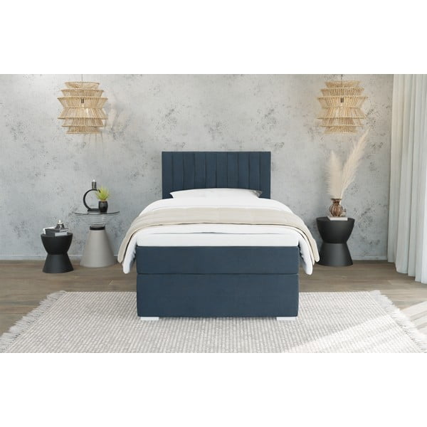 Tumesinine polsterdatud üheinimesevoodi koos voodipõhjaga 80x200 cm  Bunny - Ropez-image-2