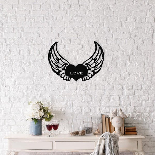 Černá kovová nástěnná dekorace Angel Wings, 48 x 38 cm