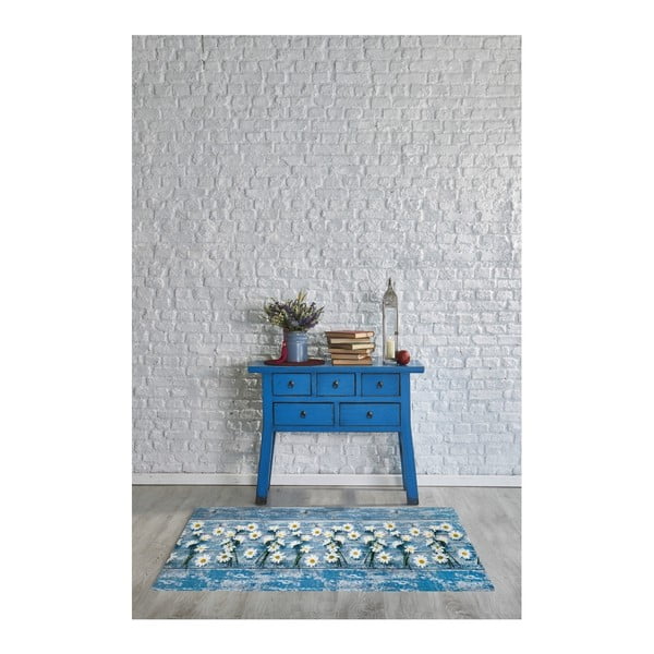 Modrý vysoce odolný koberec Webtappeti Camomilla, 58 x 80 cm