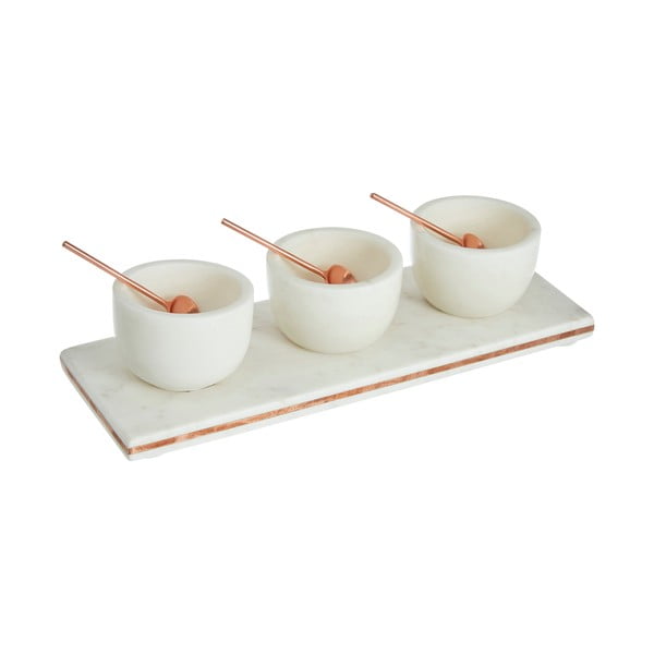 Sada 3 bílých mramorových servírovacích misek s měděnými detaily Premier Housewares Marble