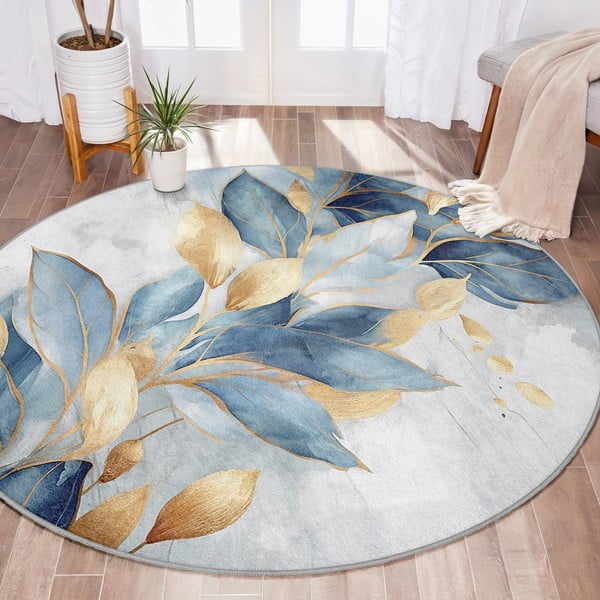 Sinine-kuldne pestav ümmargune vaip ø 80 cm Golden Leaves - Mila Home-image-1