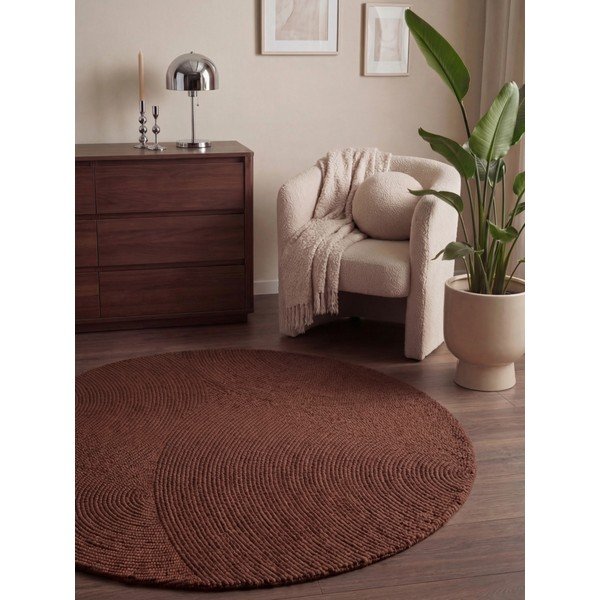 Käsitsi kootud villane ümmargune vaip telliskivi värvi ø 150 cm Calmio - Hanse Home-image-1