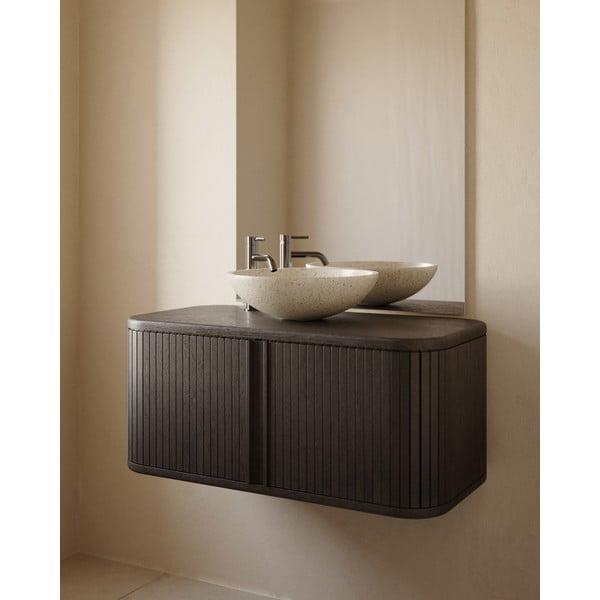 Tumepruun saarepuidu spoonist seinale kinnitatav valamukapp 90x40 cm Mailen - Kave Home-image-1