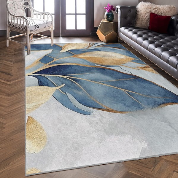 Sinine-kuldne pestav koridorivaip 80x200 cm Golden Leaves - Mila Home-image-4