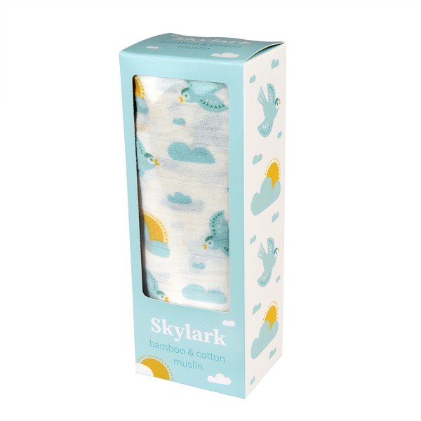 Valge-sinine musliinist mähkimistekk 120x120 cm Skylark - Rex London-image-2