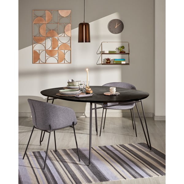 Tumepruun ümmargune pikendatav tuhapuidust plaadiga söögilaud ø 120 cm Norfort – Kave Home-image-1