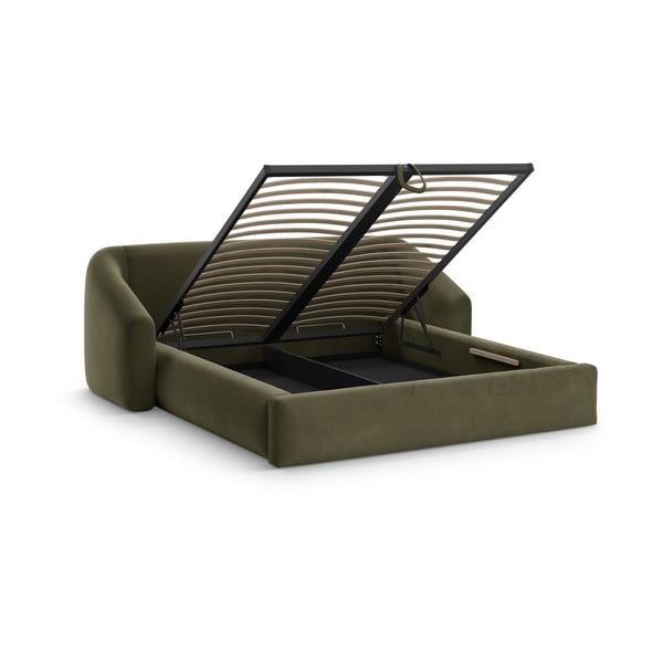 Roheline polsterdatud kaheinimesevoodi, koos panipaiga ja restiga 140x200 cm Campi – Cosmopolitan Design-image-1