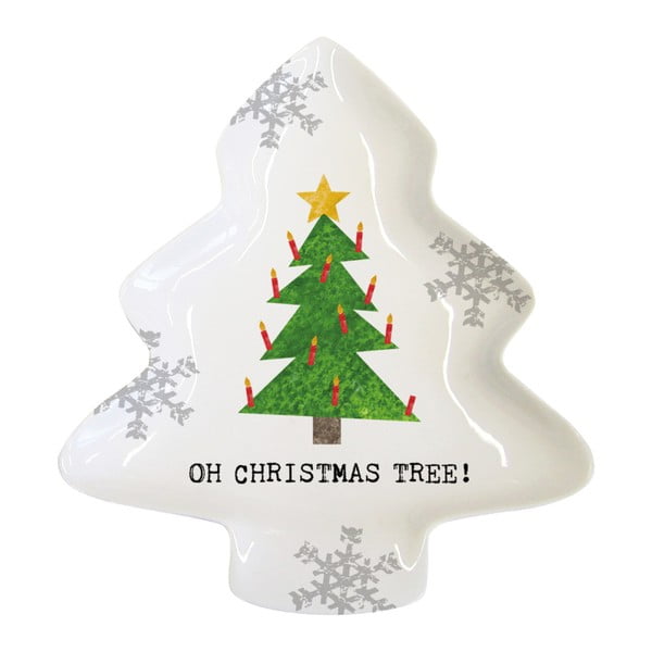 Dekorativní tác z kostního porcelánu s vánočním motivem PPD Oh Christmas Tree, 19,5 x 23 cm